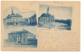 1900 Kolozsvár, Cluj; Babos palota, üzletek, Phönix biztosító, Szent Mihály templom, piac, Siketnémák intézete / palace, shops, insurance company, church, market, Institute for the Deaf and Mute. Art Nouveau (fl)