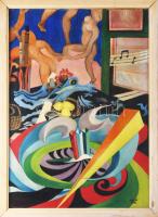 Molnár jelzéssel: Házibuli (cím nélkül), 1976. Olaj, vászon. Fakeretben. 70x50 cm.