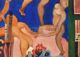 Molnár jelzéssel: Házibuli (cím nélkül), 1976. Olaj, vászon. Fakeretben. 70x50 cm