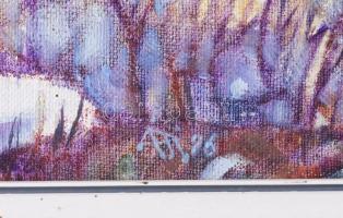 Kovács Árpád (1967-): Iklad télen, madártávlatból, 1996. Olaj, vászon. Jelezve jobbra lent. 37x59,5 ...