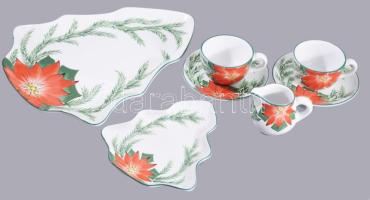 Herend Pottery karácsonyi stílusú 7 rész4s szervírozó szett, közte fenyőfa alakú kínáló h: 39 cm