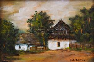 Bajkai Braun Géza (1937-2019): Őrségi ház. Olaj, farost. Jelezve jobbra lent. 12,5x18,5 cm. Fakeretben.