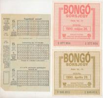 3db-os sorsjegy és lottószelvény tétel, közte: 1967. Szeged "Sportfogadási és Lottó Igazgatóság" lottószelvény "1 809 065 S" sorszámmal + 1990. április 28. Bongó + 1990. május 26. Bongó T:AU-XF