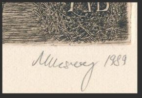 Muzsnay Ákos (1945-): Ex libris MB, 1989. Rézkarc, papír. Jelzett. Hátoldalán paszpartuzás nyomaival...