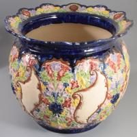 cca 19. sz. vége, Fischer Emil virágtartó kaspó, jelzett, felületi sérüléssel, kopással, több helyen restaurált, d: 33 cm, m: 28 cm /// KIZÁRÓLAG SZEMÉLYES ÁTVÉTEL, NEM POSTÁZZUK / ONLY PERSONAL COLLECTION IN OUR OFFICE!