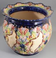 cca 19. sz. vége, Fischer Emil virágtartó kaspó, jelzett, felületi sérüléssel, kopással, több helyen...