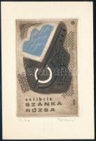 Feszt László (1930-2013): Ex Libris Szánka Rózsa. Rézkarc, mezzotinto papír, jelzett, 5x4 cm.