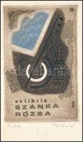 Feszt László (1930-2013): Ex Libris Szánka Rózsa. Rézkarc, mezzotinto papír, jelzett, 5x4 cm