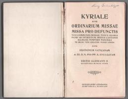 Kyriale sive ordinarium missae missa pro dfunctis [...]. Duesseldorf, L. Schwann. Kiadói egészvászon...