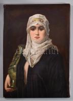 Hágár részben kézzel festett portréja porcelán alapon, sarkánál kopással, 25x18 cm