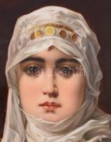 Hágár részben kézzel festett portréja porcelán alapon, sarkánál kopással, 25x18 cm