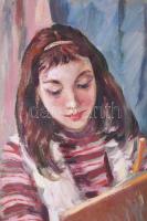 Balogh András (1919-1972): Rajzoló lány. Olaj, vászon, jelzett. Hátoldalán Iskola Galéria raglapjáva...