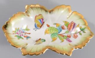 Herendi Viktória mintás levél alakú tálka, jelzett, hibátlan, 15x9 cm