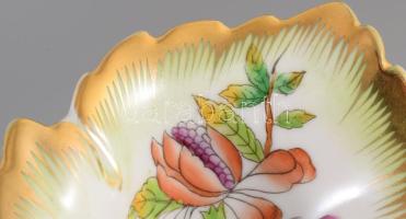 Herendi Viktória mintás levél alakú tálka, jelzett, hibátlan, 15x9 cm