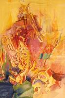 Kiss Elek (1938-1995): Színes kép (cím nélkül). Olaj, vegyes technika, farost. Jelezve jobbra középe...