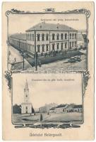 1909 Belényes, Beius; Állami polgári leányiskola, Erzsébet tér, Görögkatolikus templom, Matits Ferenc üzlete. Wagner Vilmos fényképész kiadása (Nagyszeben), szecessziós-virágos keret / girls' school, square, Greek Catholic church. Art Nouveau, floral frame (kis szakadás / small tear)