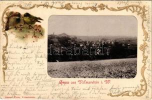 1900 Volmarstein in Wetter, view. Gustav Thun. With glued photo. Art Nouveau, floral, litho (EK)