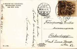 1938 Léva, Levice; a magyar királyi Honvédség bevonulása, díszkapu / entry of the Hungarian troops, ...