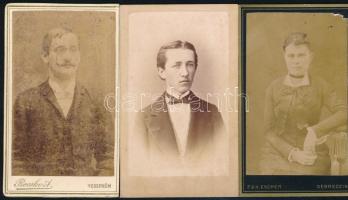 cca 1870-1890 Keményhátú portrék, 3 db, debreceni, veszprémi és soproni műtermekből, 10,5×6,5 cm