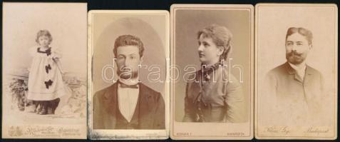 cca 1870-1900 4 db keményhátú fotó budapesti műtermekből (Klösz, Kozmata, Simonyi, Mertens), 10,5×6,5 cm