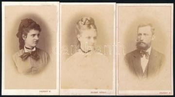 cca 1870-1880 Műtermi portrék, 3 db keményhátú fotó Zelesny pécsi műterméből, 10,5×6,5 cm