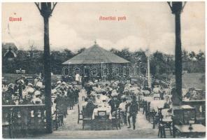 1909 Arad, Újarad, Új-Arad, Aradul Nou; Amerikai park, étterem kertje vendégekkel és pincérekkel, pavilon zenekarral. Bloch H. kiadása / park, restaurant garden with guests and waiters, pavilion with music band (fl)