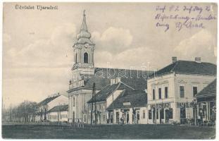 Arad, Újarad, Új-Arad, Aradul Nou; templom, Hackel Gyula és Társa üzlete / church, shops (EK)