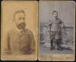 cca 1900 Műtermi portrék, 2 db keményhátú fotó aradi műtermekből, sérülésekkel, 10,5×6,5 cm