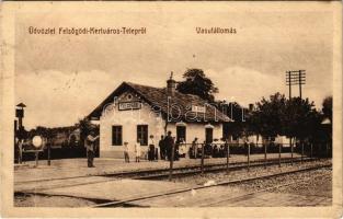 1923 Felsőgöd (Göd), Kertváros-Telep vasútállomás, hátoldalán telek reklám. Medek R. kiadása (b)