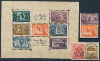1938 Szent István pár + blokk + Hazatérés sor (10.500)
