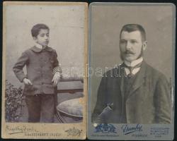cca 1900 Műtermi portrék, 2 db keményhátú fotó kolozsvári műtermekből (Dunky, Szigethy), 10,5×6,5 cm