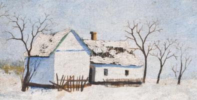 Andrásy R jelzéssel: Téli tanya. Olaj, vászon. Hátoldalán női akt. 40x50,5 cm