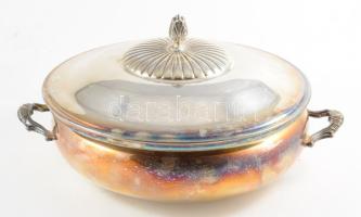 Antik ezüstözött fedeles edény, d: 24 cm, m: 3 cm