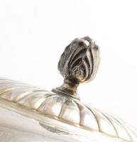 Antik ezüstözött fedeles edény, d: 24 cm, m: 3 cm