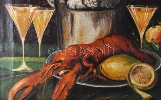 G. Müller-Siedenburg jelzéssel: Csendélet homárral és pezsgővel, 1921. Olaj, vászon. Apró felületi s...