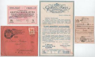 1936. "35. Magyar Királyi Osztálysorsjáték" ötödik osztály egynyolcad sorsjegye, bélyegzéssel, nyeremény-jegyzék melléklettel, elismervénnyel, Gorzó és Társa Bankház hirdetménnyel és borítékkal T:AU,XF