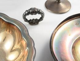 4 darab régi ezüstözött tárgy. Kínálóedény, kehely, fedő, kínáló, d: 31 cm alatt