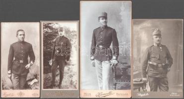 cca 1890-1915 Hamerli Károly pécsi kesztyűgyáros katonaként, 4 db keményhátú fotó, 15,5×8 és 20×10,5 cm közötti méretekben