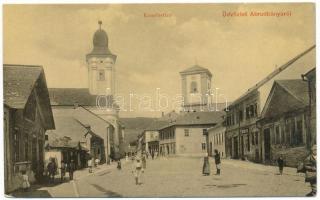 Abrudbánya, Abrud; Erzsébet tér, Unitárius templom, Katolikus templom, üzletek. W. L. 3213. Tipografia "Pannonia" Könyvnyomda / square, churches, shops (EB)