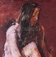 Wagner János (1936-2022): Női akt. Olaj, farost, jelezve jobbra lent. Hátoldalán autográf felirattal...