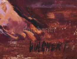 Wagner János (1936-2022): Női akt. Olaj, farost, jelezve jobbra lent. Hátoldalán autográf felirattal...