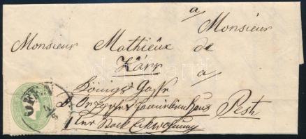 1863 3kr helyi levélen "OFEN" (60.000) (hajtott, sérült bélyeg / folded, demaged stamp)