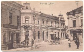1907 Déva, utcakép, Központi szálloda, Schumann, Breier Adolf üzlete. Kroll Gyula kiadása / street view with hotel and shops (fa)