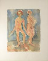 Mez, Alfred (1887-1955), német-svájci művész, 3 db mű: Női aktok. Akvarell, papír, egyik jelzett. Papírra kasírozva. 29×42,5 és 41x53 cm közötti méretekben.