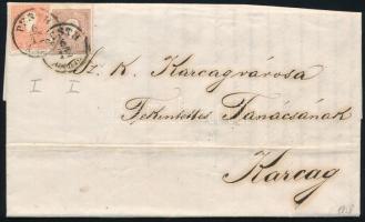 1858 5kr I. + 10kr I. levélen "PESTH / Abends" - Karcag