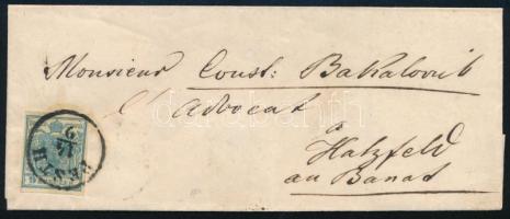 ~1856 9kr HP IIc. levélen "PESTH" - "BÁN.KOMLOS" - "HACZFELD"