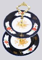 Porcelán emeletes kínáló, d: 18 cm, m: 24 cm