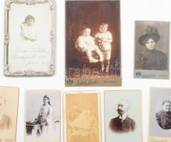 cca 1880-1920 Vegyes keményhátú fotó tétel, közte mignon és promenade fotókkal + egy fotólap fém ker...