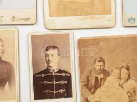 cca 1880-1920 Vegyes keményhátú fotó tétel, közte mignon és promenade fotókkal + egy fotólap fém ker...