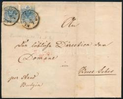 1854 9kr MP IIIa. pár karton papíron, levélen "KLAUSENBURG" - "ARAD" - "BUTYIN" - "GROSSWARDEIN"